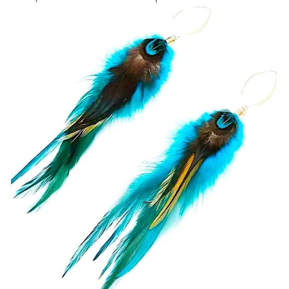 Bohemian Handmade Feather Dangle Earrings, Tribal Design, Western, Boho,… - Picture 3 of 4